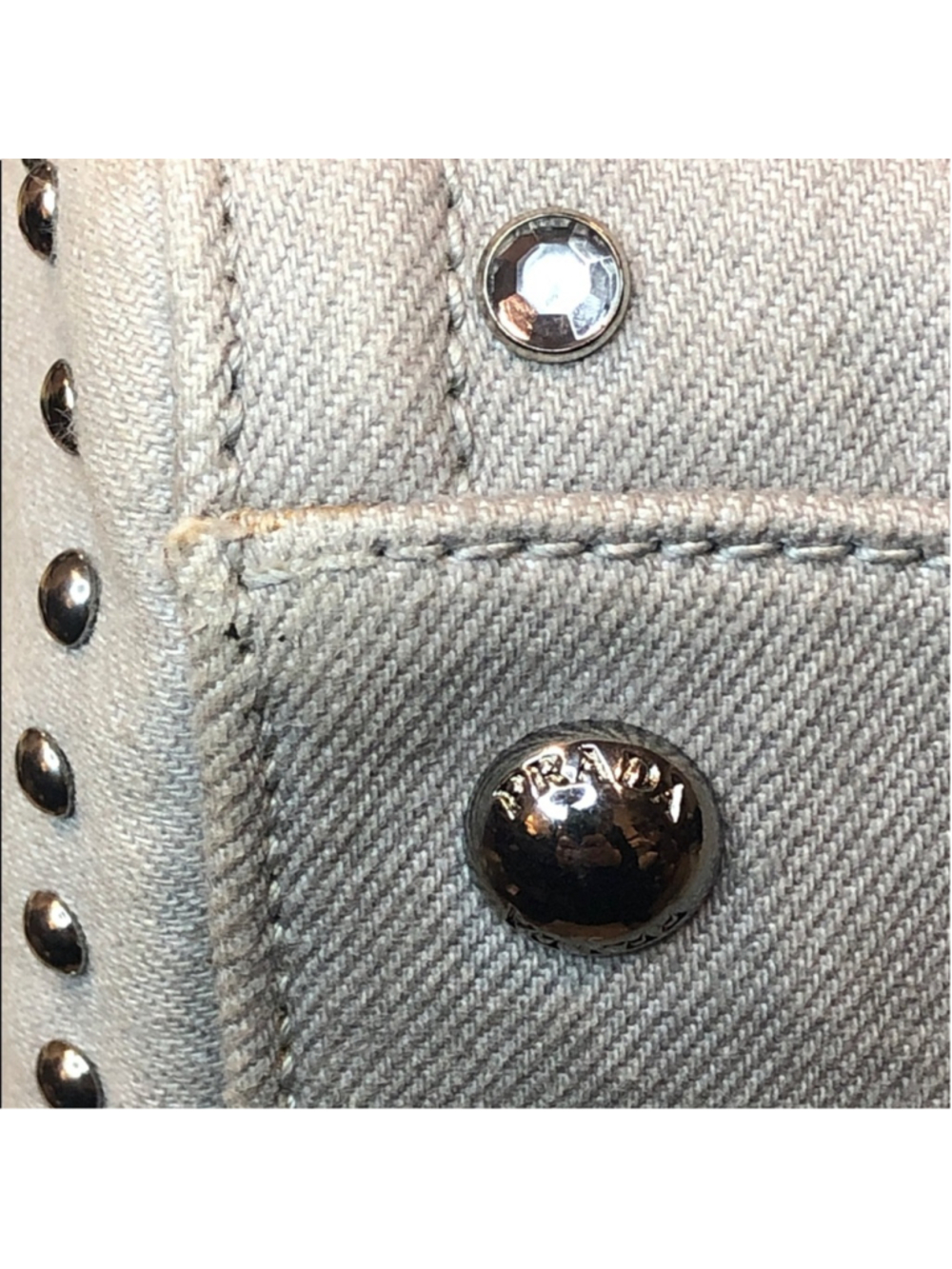 PRADA Canapa Bijoux 2-Way LT Grey Canvas Tote Bag Adorned with Crystals & Studs - Picture 13 of 17